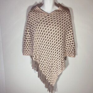 Cruise Club Petal Pink & Gray woven poncho fringe Comfy 60's 70's Boho Parisian